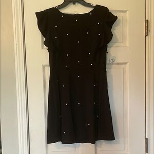 Crystal Doll Elegant Black Dress with Pearl Accents—Size L